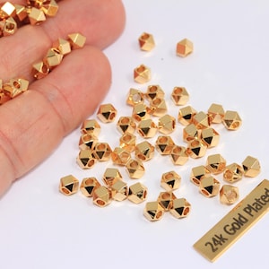 4mm 24k Shiny Gold Faceted Beads, Gold Diamond Beads, Cube Bracelet Beads, Gold Spacer Beads, Gold Plated Findings, FRB163