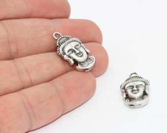 14x25 Encanto de Buda de Plata Antigua, Colgantes de Buda, Encantos de la Cara de Buda, Joyería de Yoga, Collar de Yoga, Hallazgos Plateados de Plata, Encantos, MTE1153