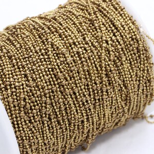 5 Mt Raw Brass Ball Chain (1,2mm) Ball chain with bead - Beaded Chain - Raw Brass faceted Chain , BXB74-3