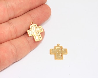 Pendentif croix en or mat 24 carats, breloque chrétienne (16 x 16 mm), CHK262-7