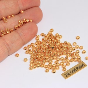 3,2mm 24k Shiny Gold Laser Cut Beads, Faceted Charms, Rondelle Bracelet Beads, Textured Spacer Beads, Gold Plated Findings, MTE473