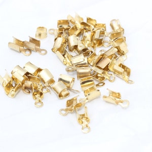 100 Pcs 5x10mm Raw Brass Cord End, Crimp End Caps, Fold Over Crimp Cord End Cap With Loop, Ribbon Crimp Ends, Raw Brass Findings, CR8