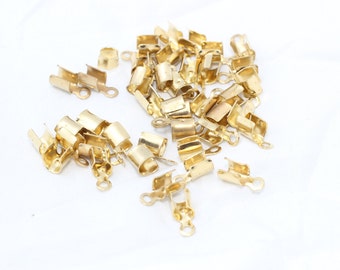 50 Pcs Raw Brass Cord End, Ribbon Crimp Ends 5x10mm, CR8