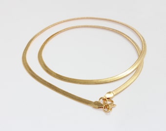 17" 3mm 18k Shiny Gold Snake Chains, Ready Snake Necklace, Cable Chains, Snake Choker, Finished Necklace, Gold Plated Necklace, CHK421