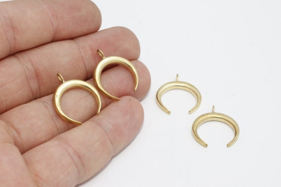 3 Pcs 18x21mm Raw Brass Horn Charms, Horn Pendant, Moon Pendant, Raw Brass Charms, Raw Brass Findings, Jewelry Supplies, Pendant, RH, SOM205