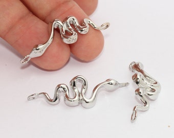 14x44mm Rhodium Snake Charms, Snake Connector, Snake Bracelet Charms, Snake Jewelry, Animal Charms, Silver Plated Findings, SBC, MTE875
