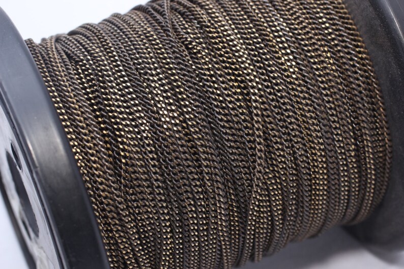 THE46 16,5 Feet Black Faceted Chains 2,2x3mm flat curb chains brass soldered chains