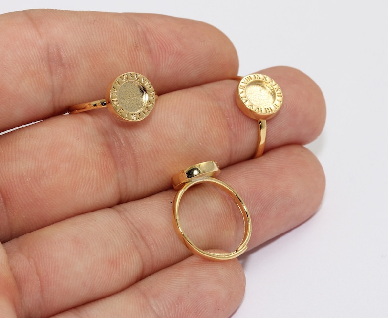 Circle Rings MLS263 17mm 24k Shiny Gold Rings Medallion Coin Rings Gold Plated Findings Gold Plated Rings Gold Statement Rings
