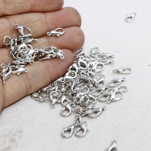25 Pcs 12mm Rhodium Plated Claw Clasp, Lobster Clasp, Necklace Closures, Jewelry Making Supplies, Silver Plated Findings, TLC, CLO24