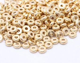 50 Pcs 4mm Raw Brass Spacer Beads, Brass Spacers, Rondelle Beads, Round Brass Beads, Connector Beads, Raw Brass Findings, RS, KA24