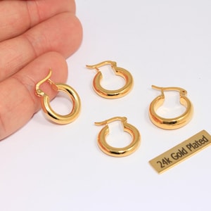 16mm 24k Shiny Gold Earrings, Leverback Earrings, Gold Ear Hoops, Small Hoop Earrings, Gold Earring Clasps, Gold Plated Findings, lbe, XP206