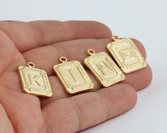 15x24mm 24k Shiny Gold Square Letter, Letter Charms, Alphabet Letter Charm, Letter Necklace, Personalized Necklace, Medallion Charms, ERC1