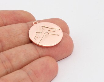 22 x 24 mm Everest-medaljong i roséguld, berlocker med bergs-Everest, myntberlocker, medaljonghänge, världsbelockar, resehänge, MEP, MTE901