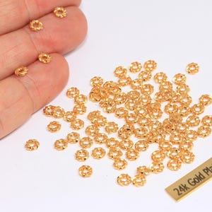 5mm 24k Shiny Gold Rondelle Beads, Spacer Beads, Leather Cord Bracelet Charms, Braided Spacer Beads, Gold Plated Findings, MTE475