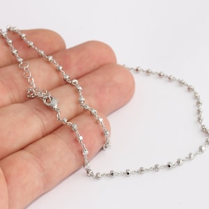 17&#39;&#39; Rhodium Plated Necklace, Beaded Chain, Ready Necklace Chains, Bulk Lot Chain, Cube Necklace Chain, Silver Plated Chains, CHK698-3