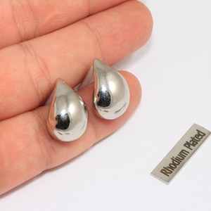4x20mm Rhodium Plated Teardrop Stud Earrings, Stud Earring, Puffed Teardrop Earrings, Stud Earrings, Silver Plated Earrings, CHK230-4