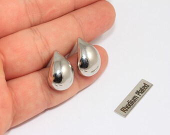 Rhodinierte Tropfenohrstecker, Messing, 14 x 20 mm, CHK230-4
