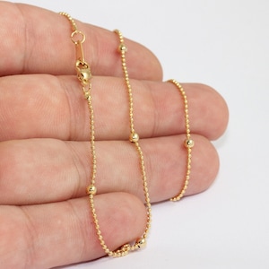 17&#39;&#39; 1,2mm 24k Shiny Gold Necklace, Satellite Necklace Chain, Ready Made Necklace, Tiny Beaded Necklace Chain, Gold Plated Necklaces, CHK463