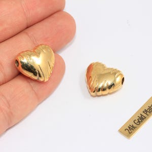 17x20mm 24k Shiny Gold Puffed Heart Charm, Textured Heart Pendant, Top Hole Heart Necklace Charms, Gold Plated Findings, CHK130-4