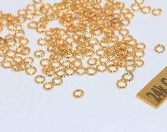 24k Shiny Gold Plated Jump Rings 3mm, 23 Ga, (50 Pcs), DFJ, BRT333