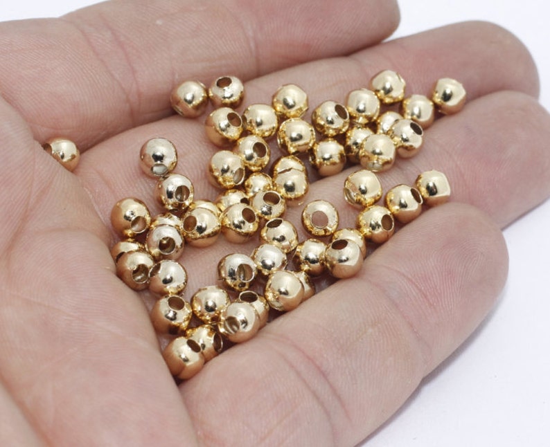 100 Pcs 5mm 24k Shiny Gold Beads Spacer Beads Hollow Beads Etsy