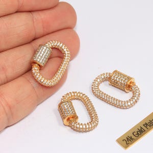 17x26mm 24k Shiny Gold CZ Oval Screw Clasps, Micro Pave Opening Clasp Charms, CZ White Stone Necklace Clasp, Gold Plated Findings, BRT858