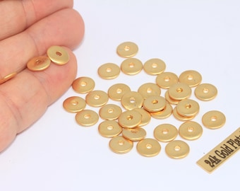 24k Matte Gold Plated Round Disc Beads, 9mm, MLS152