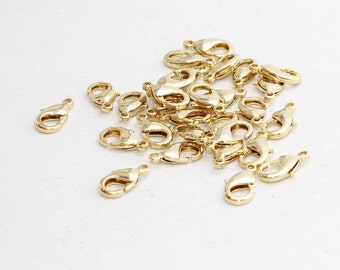 5 Pcs 15mm 24k Shiny Gold Lobster Clasp, Claw Clasp, Gold Lobster Clasp, Necklace Closures, Gold Plated Jewelry Findings, FGH, BRT195