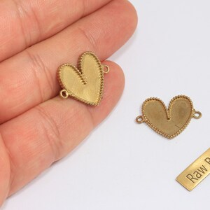 18mm Raw Brass Heart Charms, Heart Connector Beads, Heart Cabochon Charm, Necklace Heart Pendant, Raw Brass Findings, CHK134-1