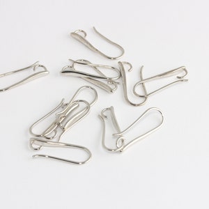 8x19mm Rhodium Plated Ear Wires, Silver Fish Hooks, Hook Earring With Loop, Earring Settings, Silver Plated Earring Supplies, MLS973
