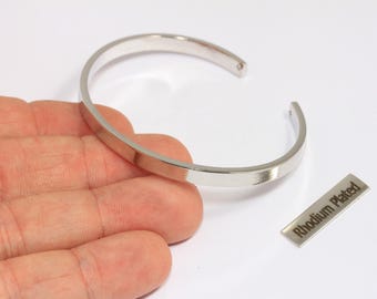 Bracelet manchette plaqué rhodium 4,6 mm, jonc plat ouvert, bracelet jonc empilable, bracelet minimaliste, apprêts plaqués argent, XP72