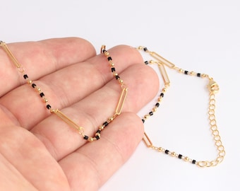 17'' Gold Plated Ball Chain Necklace with Black Beads, CHK677