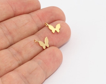 8x10mm 24k Shiny Gold Butterfly Charms, Butterfly Pendant, Dainty Charms, Necklace Charm, Bracelet Charms, Gold Plated Findings, UJ, MTE921