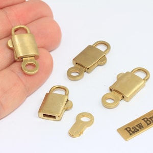 Candado de latón crudo de 12 x 25 mm con llave, colgante de candado, MLS549