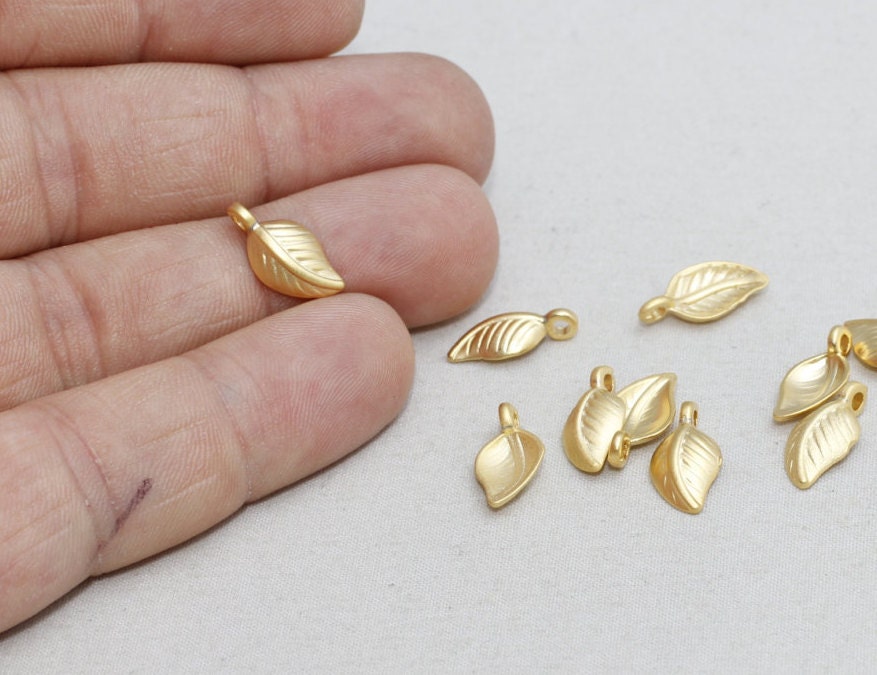 50 Pcs 7x14mm 24k Matt Gold Leaf Charms Leaf Pendant Tiny | Etsy