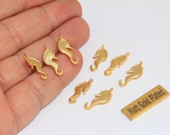 24k Matte Gold Plated Brass Seahorse Charm, 8x20mm, SU, BRT702