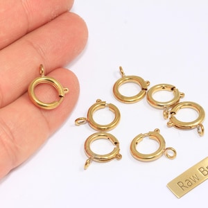 12mm Raw Brass Spring Clasp, Round Clasp, Ring Clasps, Spring Clasp, Raw Brass Clasp, Lobster Clasp, Raw Brass Findings, CHK14