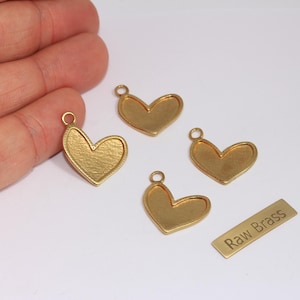 20mm Raw Brass Heart Charms, Love Necklace, Raw Brass Heart Medallion, Cabochon Heart Charm, Raw Brass Findings, ROSE21