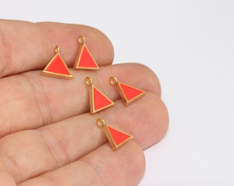 24k Gold Plated Triangle Charm with Red Enamel (9x11mm), MLS97