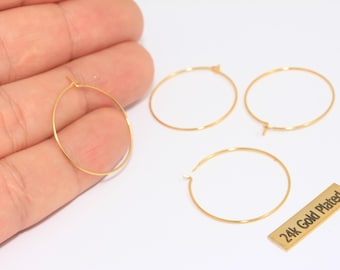 25mm 24k Shiny Gold Earrings, Hoop Earrings, Circle Earrings, Gold Earrings, Gold Earring Hoops, Gold Earring Findings, HES, EAR8