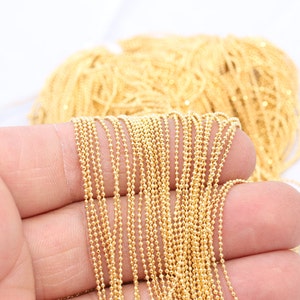 16,5 Feet 1mm 24k Shiny Gold Ball Chain, Faceted Ball Chain, Bulk Chains, Lace Ball Chain, Bead Chain, Gold Plated Findings, ZBC, BXB23