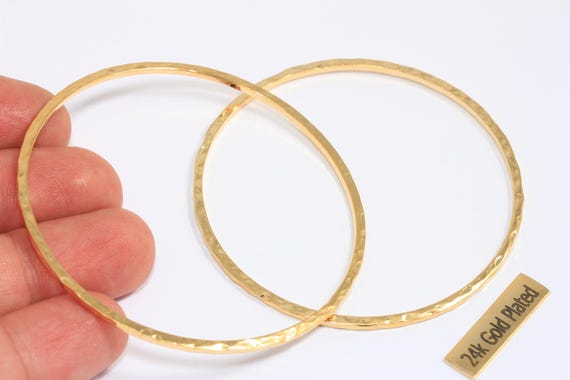 63.5mm 24金光沢ゴールドブレスレット、ハンマー仕上げブレスレット 