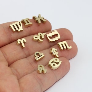 Raw Brass Zodiac Signs, Zodiac Sign Charms, Zodiac Necklace, Horoscope Charms, Zodiac Signs, Mini Zodiac Charms, Charms, HRF41