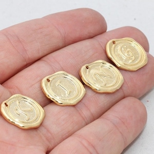 17mm 24k Shiny Gold Letter Charms, Gold Coins, Gold Letter Pendant, Personalized Necklace, Initial Charms, Letter Beads, AZ Letter, HRF31