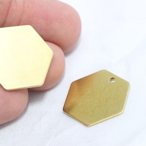 12個 20 mm 真鍮六角形、幾何学六角形チャーム、ネックレスペンダント、スタンピングブランク、コイン、真鍮製金具、MHG、AC30