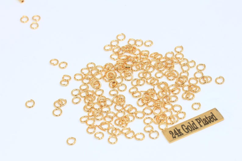 200 Pcs 22 Ga 4mm 24k Shiny Gold Jump Rings, Open Rings, Bracelet Connectors, Jewelry Making Supplies, Gold Plated Findings, FJR, DOM31 image 1