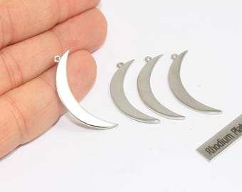 5x32mm Rhodium Plated Moon Charms, Crescent Moon Charm, Moon Necklace, Moon Pendant, Pendant Charms, Silver Plated Findings, BRT490-10A