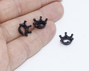 10 Pcs 6x12mm Black Plated Beads, Crown Beads, Crown Charms, Men's Bracelet Charms, Bracelet Beads, Beads, Black Bead Caps, KDR150