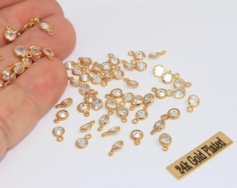 5x7mm 24k Shiny Gold Cubic Zirconia Charm, Mini Crystal Drop Charms, Crystal Bracelet Charms, White Stone Charms, Gold Plated Charms, MLS308