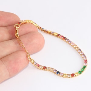 7&#39;&#39; 24k Shiny Gold Tennis Bracelet, CZ Tennis Bracelet, Micro Pave Mixed Color Dainty Bracelet, Diamond Minimalist Bracelet, BXB290-1